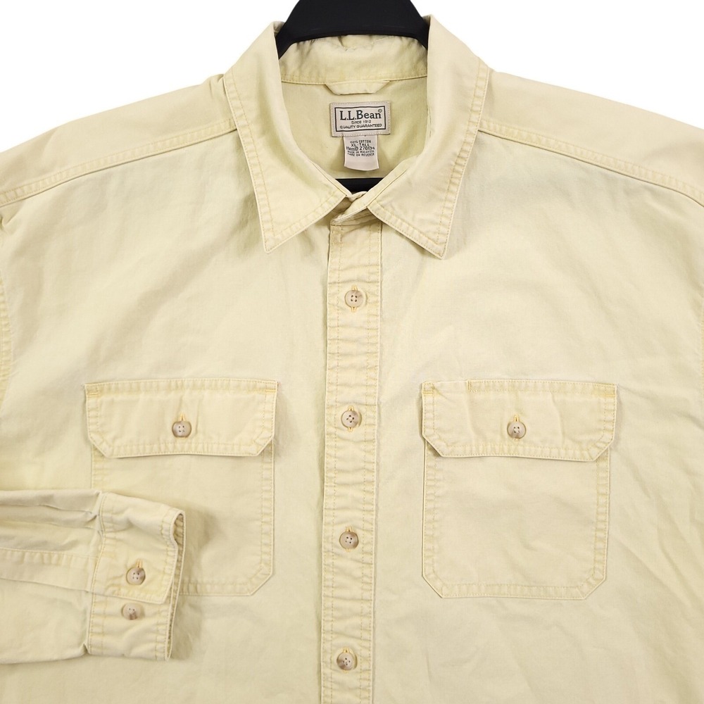 LL Bean Shirt Men XL Tall Yellow Sun Washed Canvas Long Sleeve Work Button Up